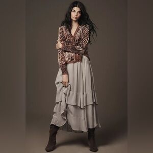 Anthro Chiffon Ruffle Midi Skirt